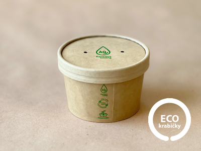 Bio papírová miska hnědá – PLASTIC FREE (8oz) 260ml, vičko zvlášť