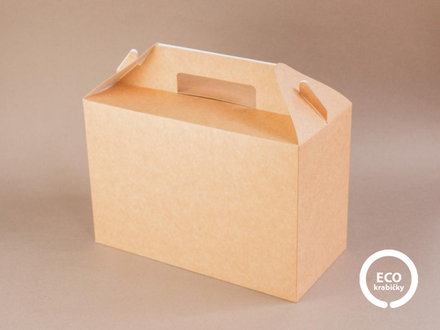 Papírový box s držadlem hnědý 26 × 13 × 18 cm