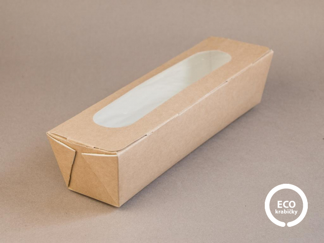Bageta box SNACK s PLA oknem 25,4×6×6,2 cm