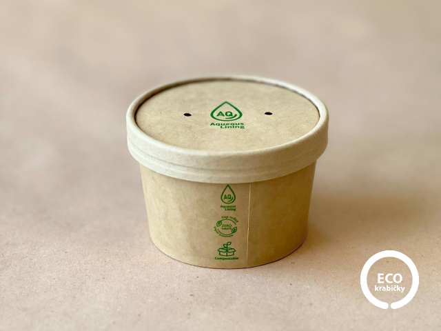 Bio papírová miska hnědá – PLASTIC FREE (8oz) 260ml, vičko zvlášť