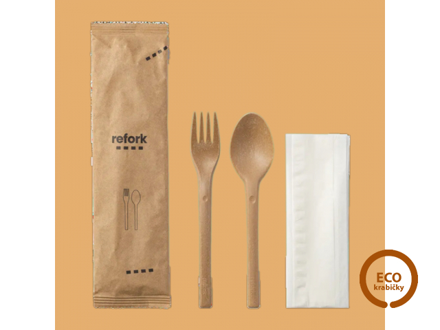 REFORK kompostovatelný set vidlička, lžíce a ubrousek 17,2 cm