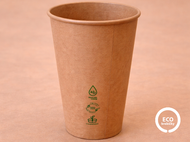Papírový kelímek PLASTIC FREE hnědý 400 ml (16 oz)
